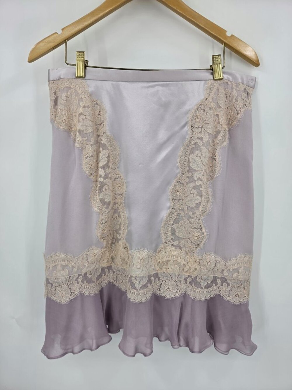 NWT Y2K Dolce & Gabbana Silk Lace Flounce Skirt Womens 46/10 Lavender Lilac